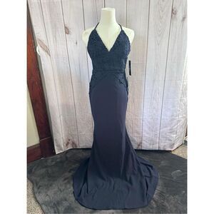 NWT LuLus Navy formal dress lace detail small prom wedding